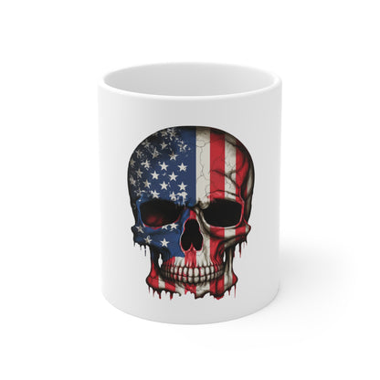American Flag Skull Mug — Patriotic 11oz Coffee Cup for Veterans & Fourth of July
