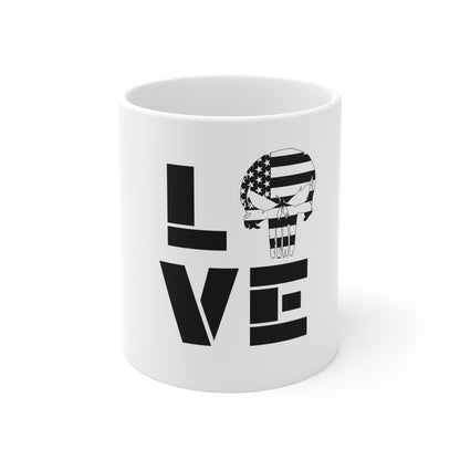 American Flag Skull Mug – Minimalist USA Skull Coffee Mug – Black & White Patriotic Skull Cup – Clean Tactical Design Mug Mug 11oz