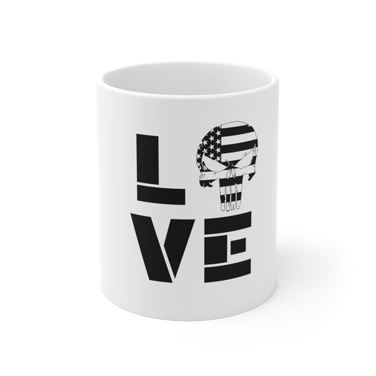 American Flag Skull Mug – Minimalist USA Skull Coffee Mug – Black & White Patriotic Skull Cup – Clean Tactical Design Mug Mug 11oz