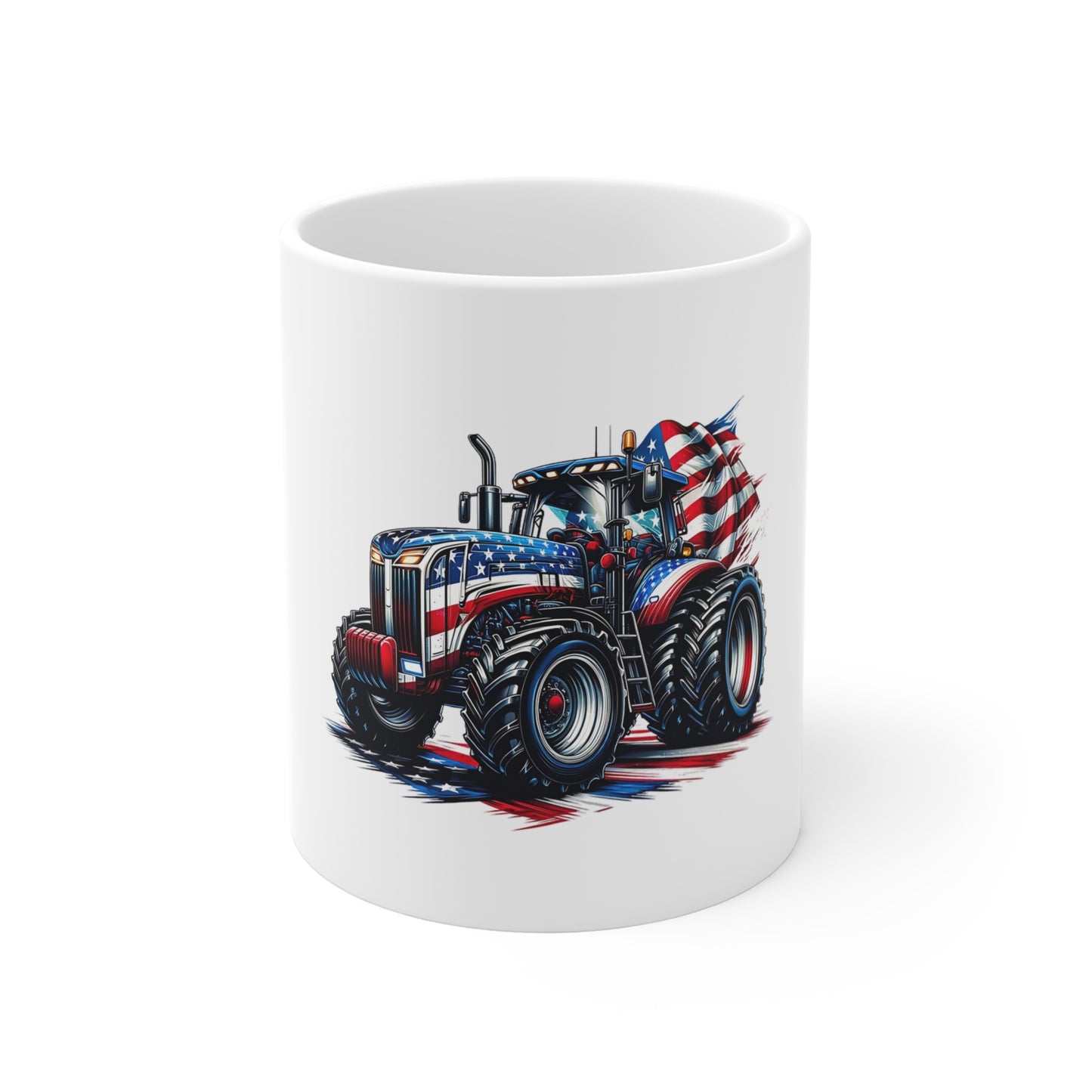 Patriotic Tractor Coffee Mug – American Flag Farm Tractor with Flag Mug – Bold USA Agriculture Cup – Farmer Pride Gift Mug – Red White Blue Tractor Mug Mug 11oz