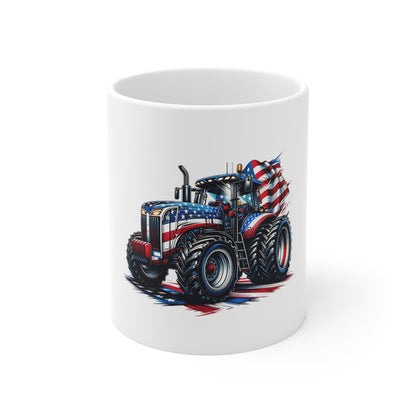 Patriotic Tractor Coffee Mug – American Flag Farm Tractor with Flag Mug – Bold USA Agriculture Cup – Farmer Pride Gift Mug – Red White Blue Tractor Mug Mug 11oz