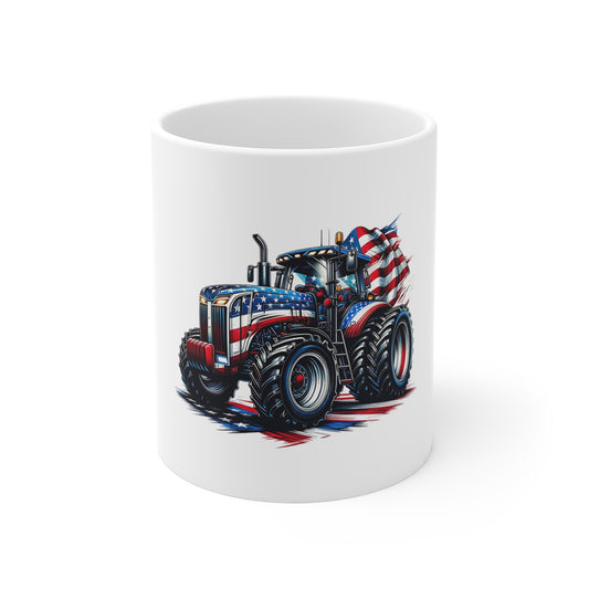 Patriotic Tractor Coffee Mug – American Flag Farm Tractor with Flag Mug – Bold USA Agriculture Cup – Farmer Pride Gift Mug – Red White Blue Tractor Mug Mug 11oz