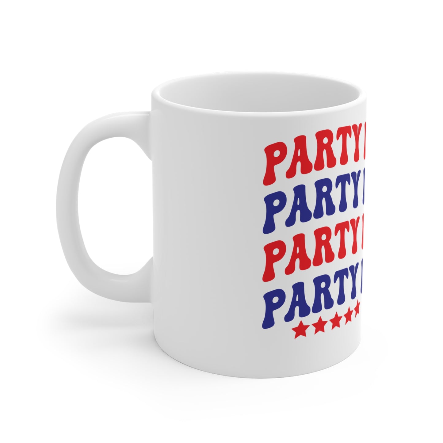 Party in the USA Coffee Mug – Retro Patriotic Mug – Bold Americana Typography Cup – 4th of July Party Mug Party in the USA 11oz Coffee Mug - Red & Blue Patriotic Stars Design