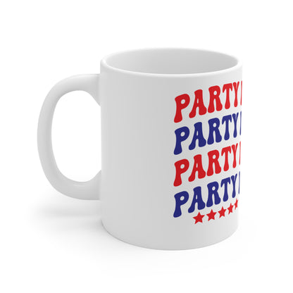Party in the USA Coffee Mug – Retro Patriotic Mug – Bold Americana Typography Cup – 4th of July Party Mug Party in the USA 11oz Coffee Mug - Red & Blue Patriotic Stars Design