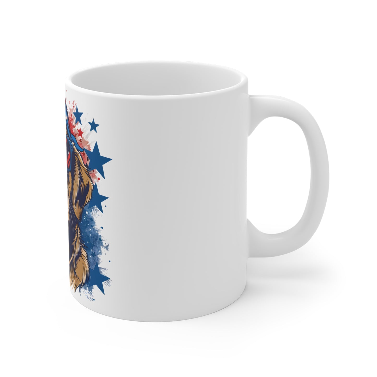 Patriotic Golden Retriever Sunglasses Mug – USA Dog Bandana Coffee Mug – Cool American Pup Art Cup – 4th of July Gift 11oz