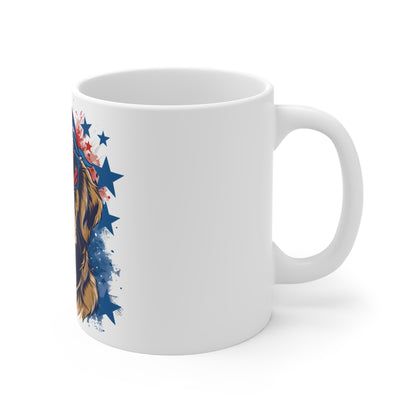 Patriotic Golden Retriever Sunglasses Mug – USA Dog Bandana Coffee Mug – Cool American Pup Art Cup – 4th of July Gift 11oz