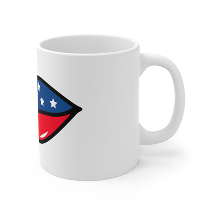 American Flag Lips Coffee Mug – Bold Patriotic Pop Art Mug – Stars and Stripes Statement Cup – Modern USA Gift Mug – Graphic Americana Mug Mug 11oz