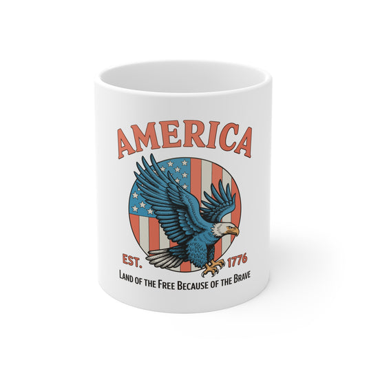 America Eagle Mug — Patriotic 11oz Coffee Cup (Land of the Free, Est.1776)