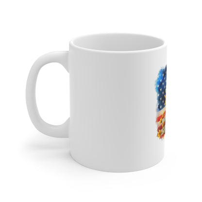 Sunflower American Flag Mug — Patriotic Floral 11oz Coffee Cup