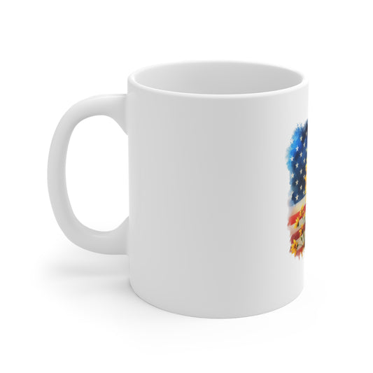 Sunflower American Flag Mug — Patriotic Floral 11oz Coffee Cup