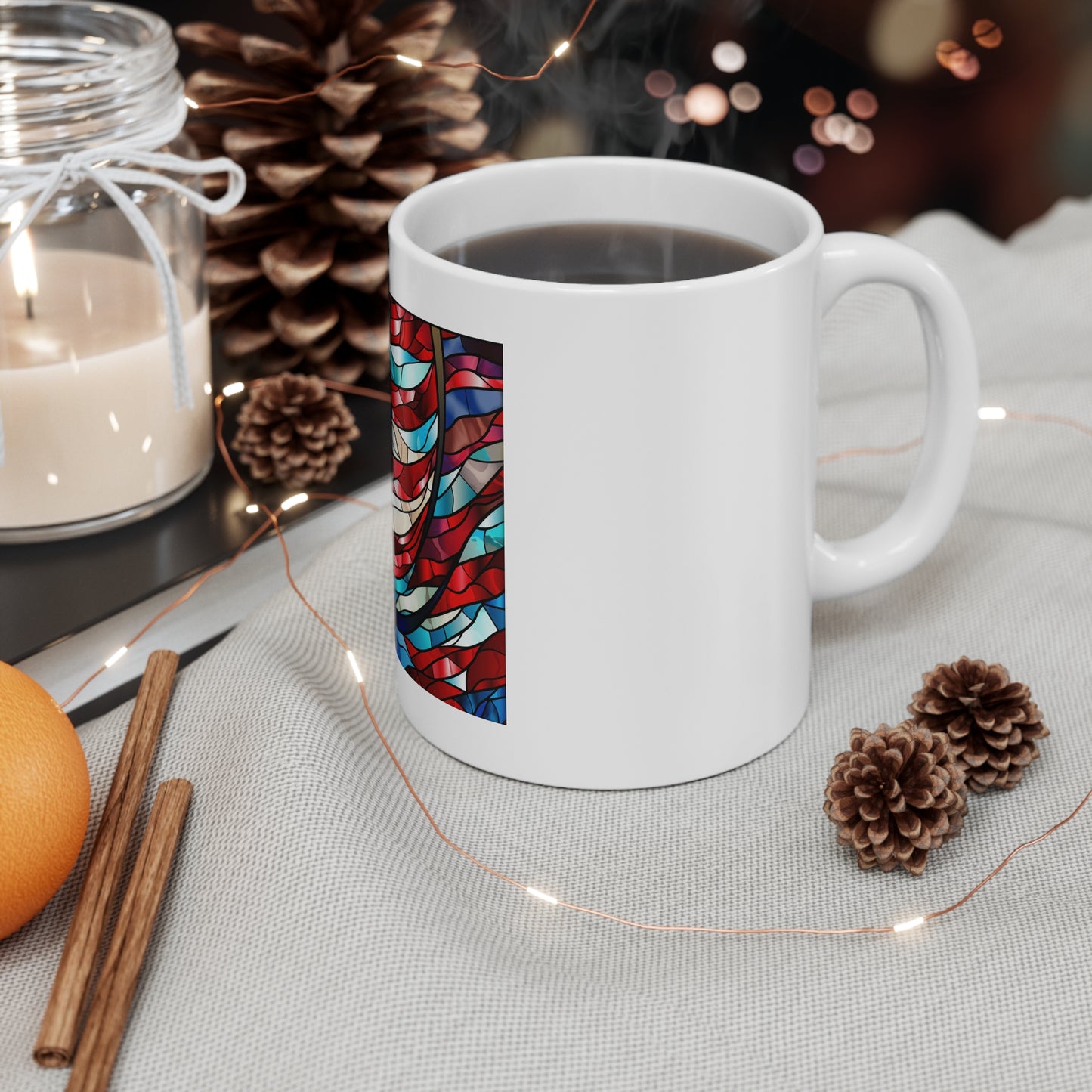 Stained Glass American Flag Coffee Mug – Flowing Flag Patriotic Mug – Colorful USA Flag Cup – Artistic Americana Gift – Premium Art Mug