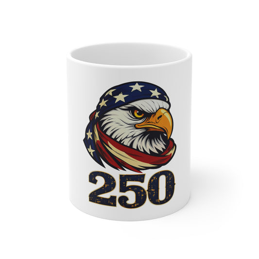 Patriotic Eagle 250 Coffee Mug — American Flag Bandana Bald Eagle 11oz