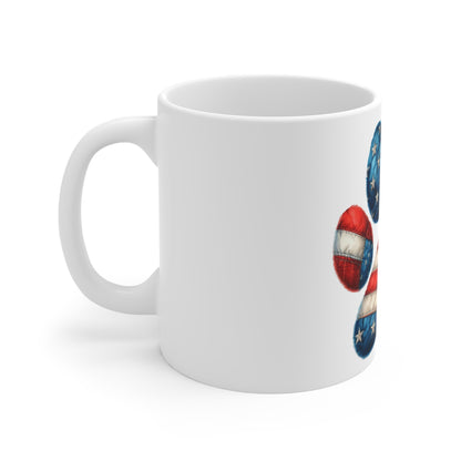 American Flag Quilt Dog Paw Coffee Mug – Bold Patriotic Paw Print Mug – Red White Blue Flag Style Dog Lover Mug – USA Pride Gift Patriotic Paw Print Mug – American Flag Dog Lover Coffee Cup (11 oz...