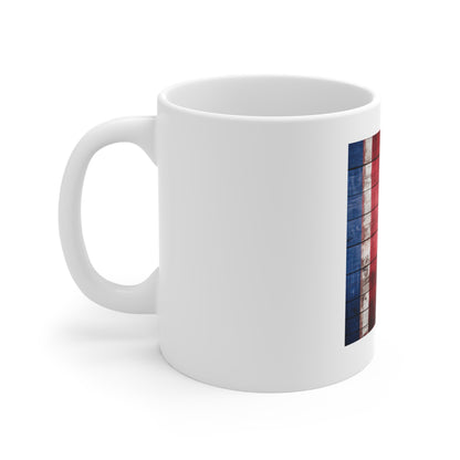 Modern Rustic American Flag Wood Coffee Mug – Bold Painted Wood Stripe Mug – Patriotic Wood Panel Cup – Contemporary Americana Gift Rustic American Flag Mug - Red White Blue Wood Plank 11oz Coffee Cup...