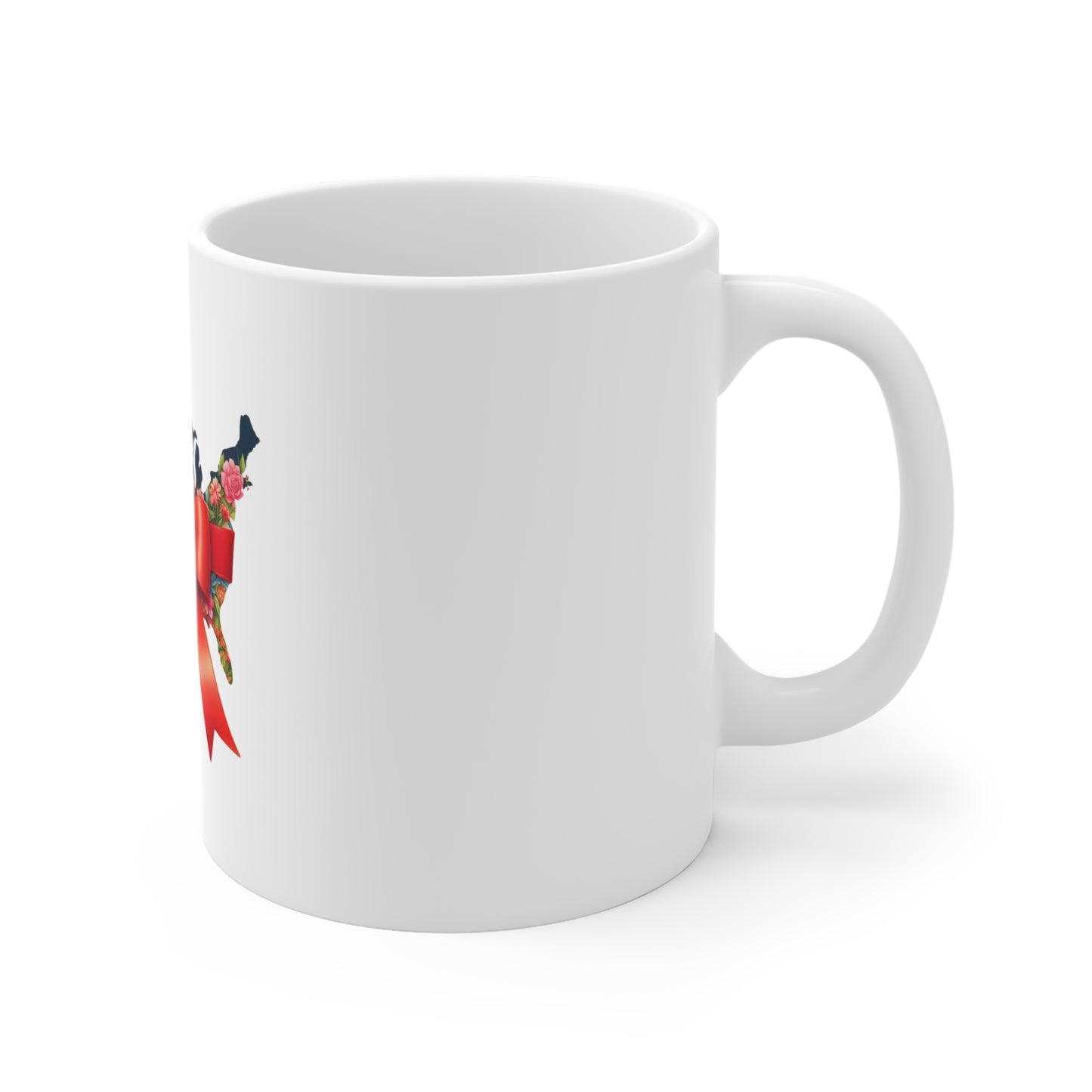 Patriotic Floral USA Mug with Red Bow – 11oz Americana Coffee Cup