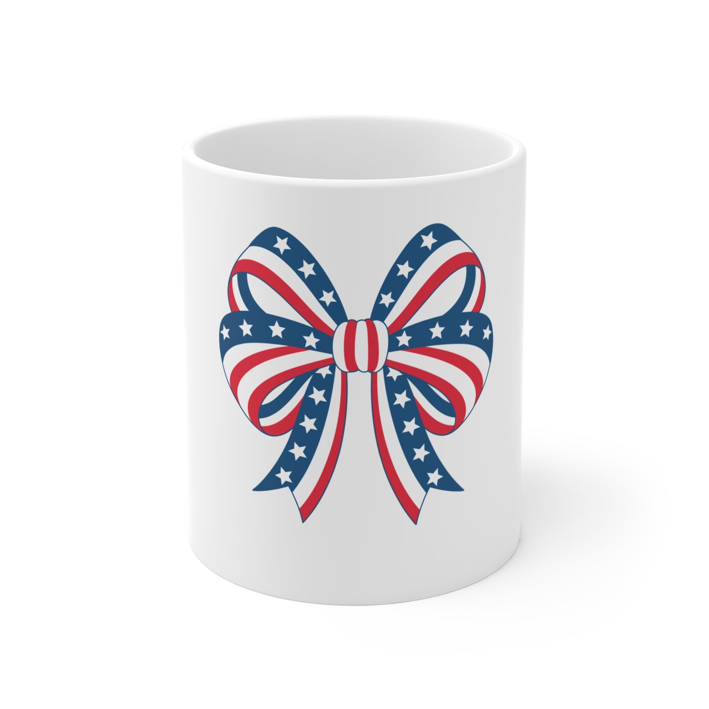 Patriotic Bow Mug – American Flag Red White Blue 11oz