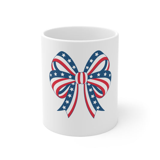 Patriotic Bow Mug – American Flag Red White Blue 11oz
