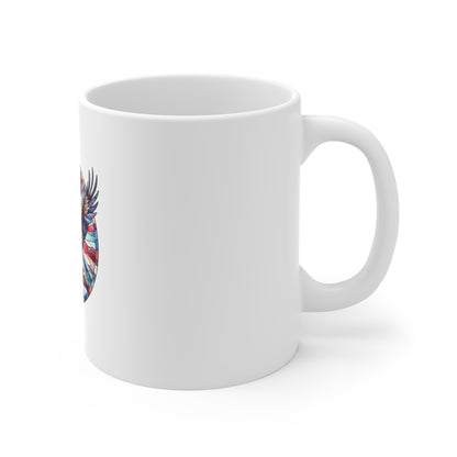 Stained Glass American Eagle Mug – Patriotic Bald Eagle Coffee Mug – USA Freedom Bird Cup – Red White Blue Americana Gift Mug 11oz