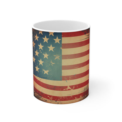 Vintage American Flag Coffee Mug – Distressed USA Flag Mug – Retro Patriotic Cup – Rustic Americana Flag Design Mug Vintage American Flag Mug – Distressed USA Stars & Stripes 11oz Coffee Cup,...