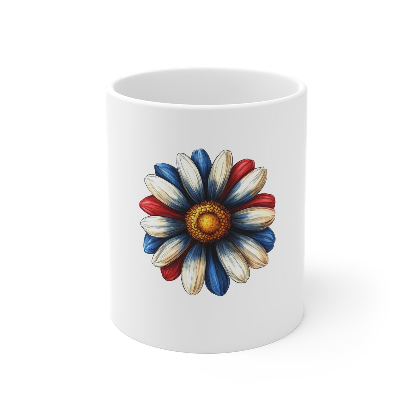 11oz Mug — Patriotic Red White Blue Daisy Coffee Cup