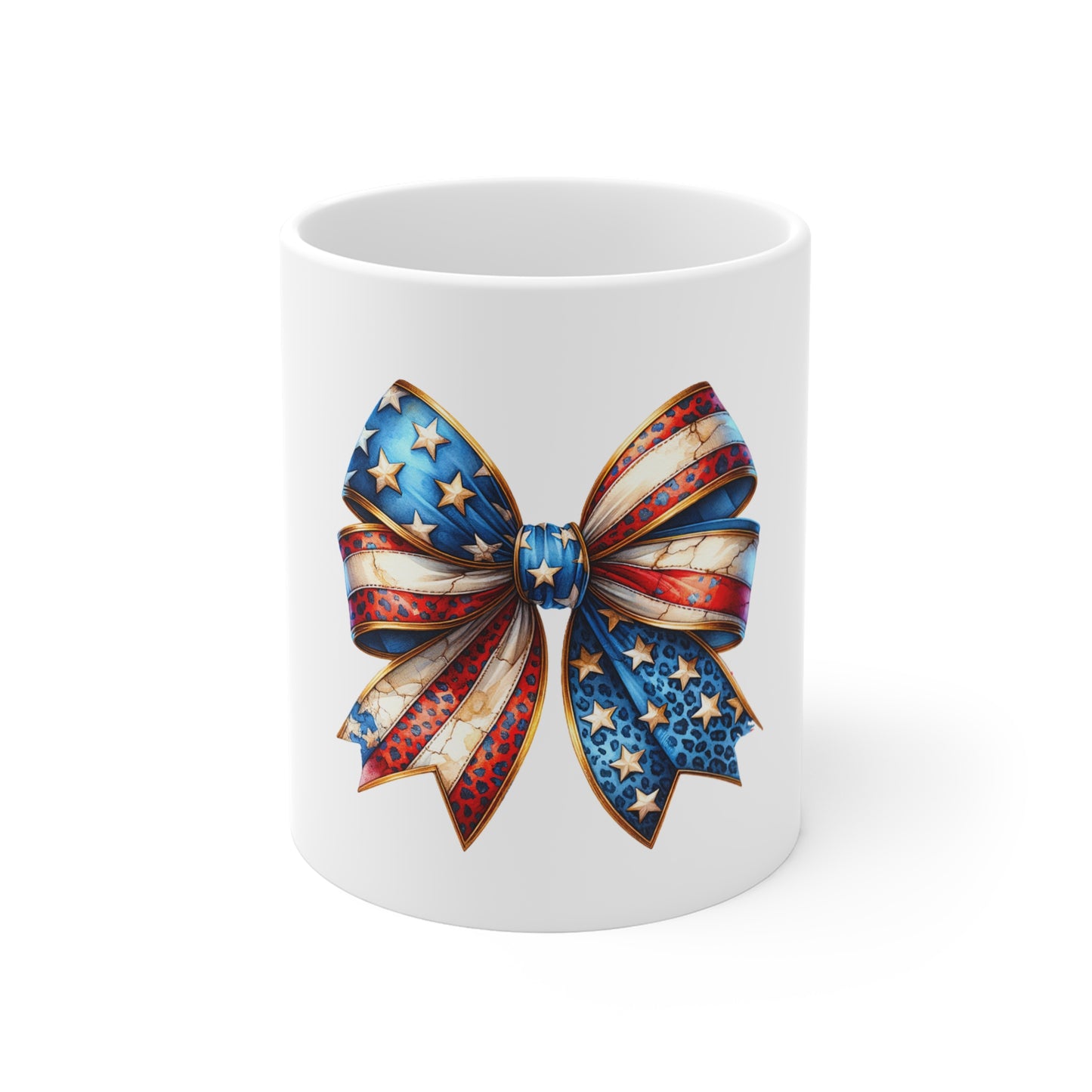 American Flag Bow Mug - Patriotic Stars & Stripes 11oz Coffee Cup