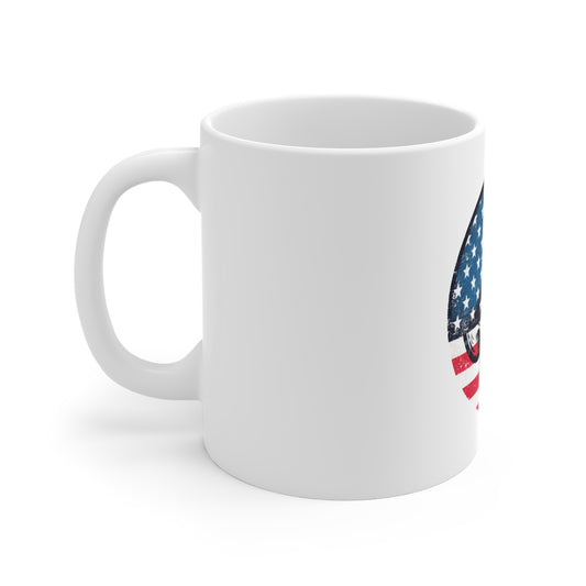 Vintage American Flag Skull Mug – Distressed Patriotic Skull Coffee Cup – USA Grunge Style 1776 Gift Mug 11oz