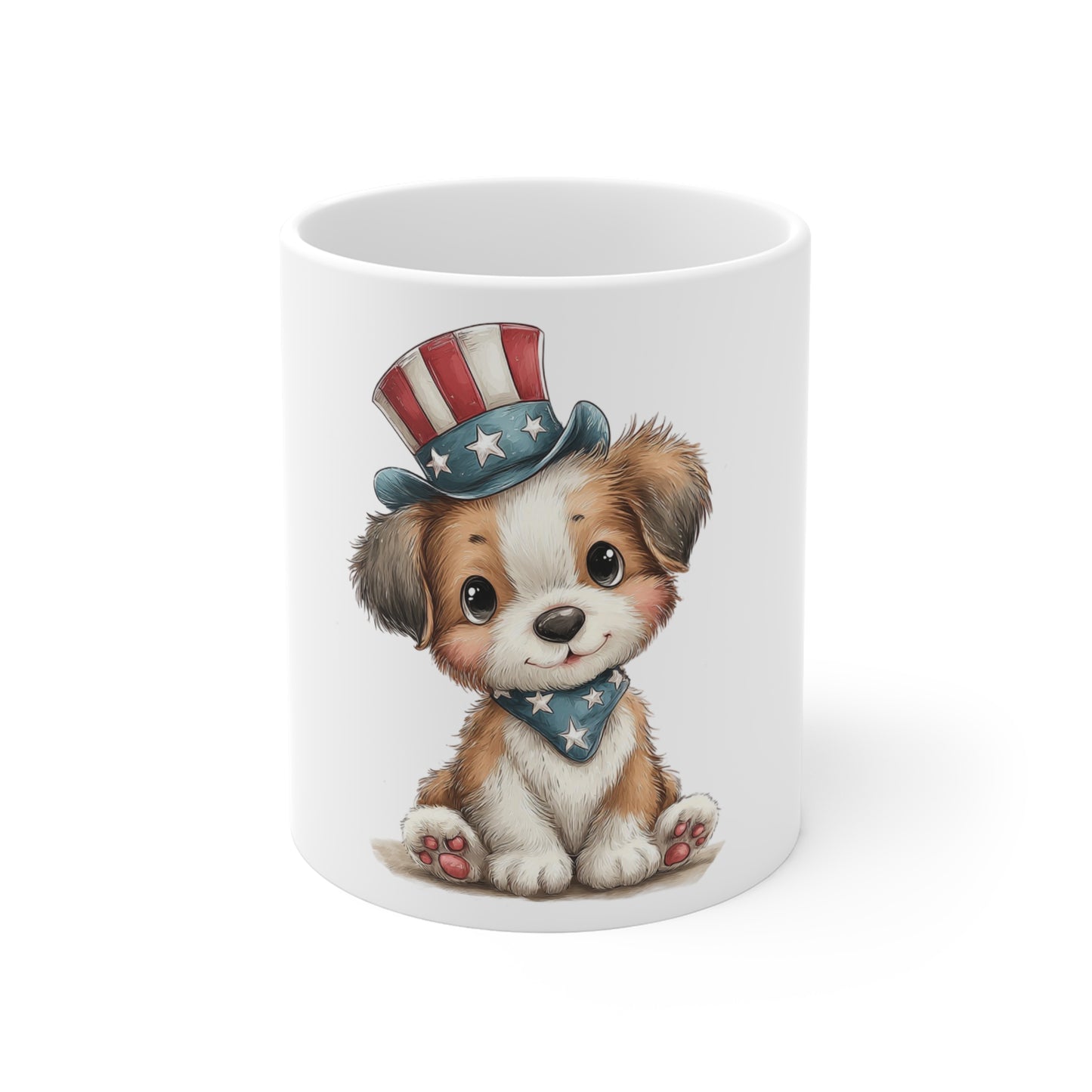 Cute Patriotic Puppy Uncle Sam Hat Mug – 4th of July Dog Coffee Mug – Americana Puppy Cup – Red White Blue Pet Lover Gift Patriotic Puppy Coffee Mug — Cute Puppy with American Flag Hat (11oz)