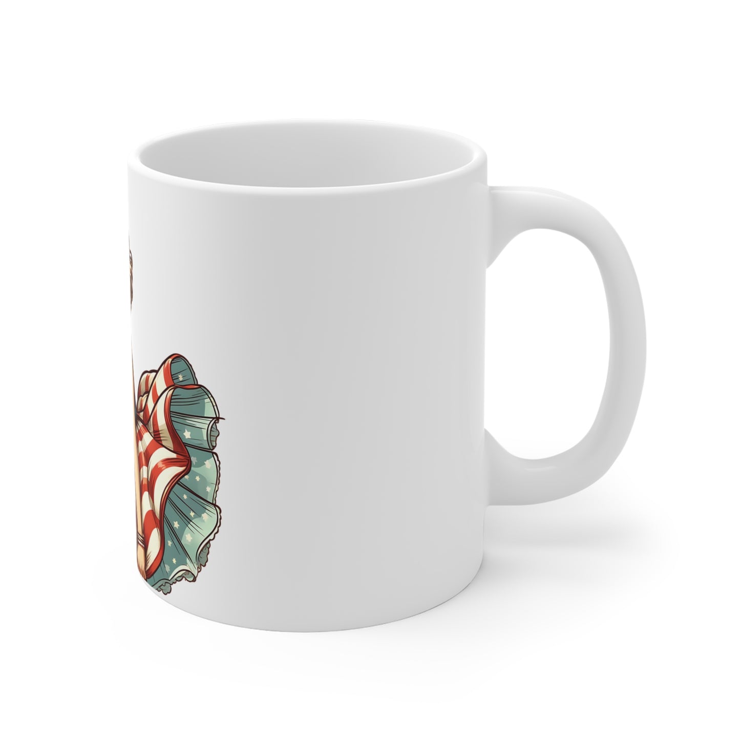 Patriotic Pin-Up Classic Mug – Vintage Americana Woman Coffee Mug – Retro USA Flag Dress Cup – Timeless American Beauty Mug – Fourth of July Gift Patriotic Pin-Up 11oz Coffee Mug