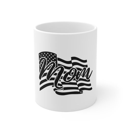 Patriotic Mom Coffee Mug – American Flag Script Mom Mug – USA Pride Gift for Mom – 4th of July Mom Cup Mug 11oz