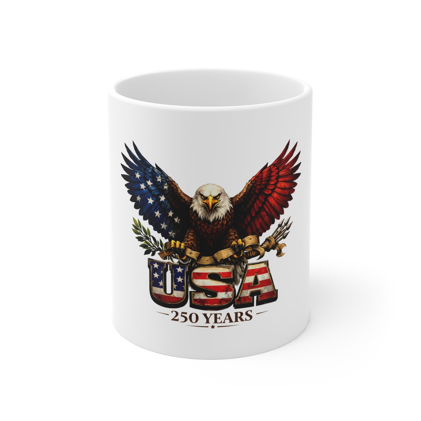 USA Eagle 250 Years Coffee Mug — Patriotic American Flag Bald Eagle 11oz
