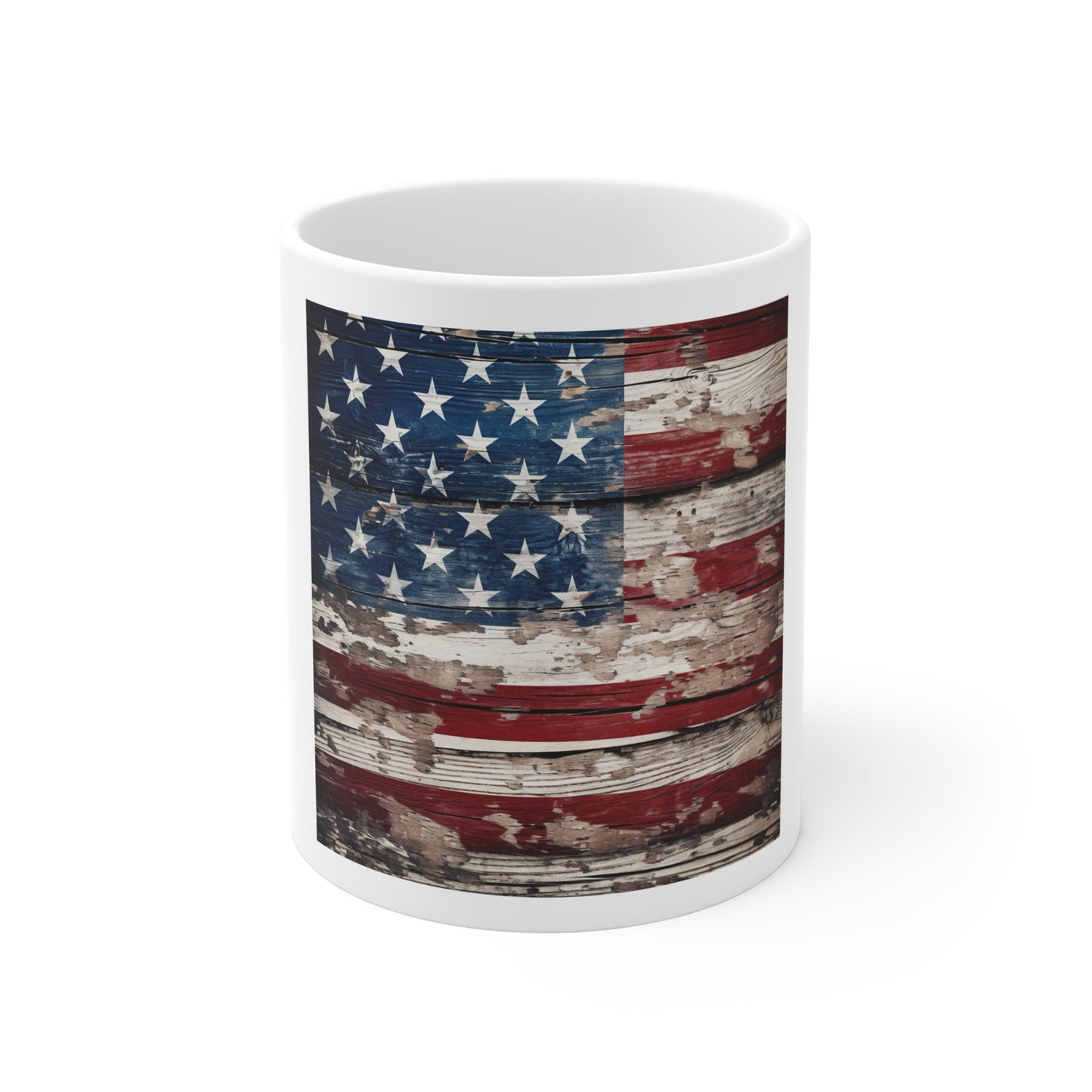 Peeling Barnwood American Flag Coffee Mug – Heavy Flake Distressed USA Flag Mug – Rustic Weathered Wood Patriotic Cup – Vintage Americana Mug Rustic American Flag 11oz Coffee Mug — Patriotic Vintage...