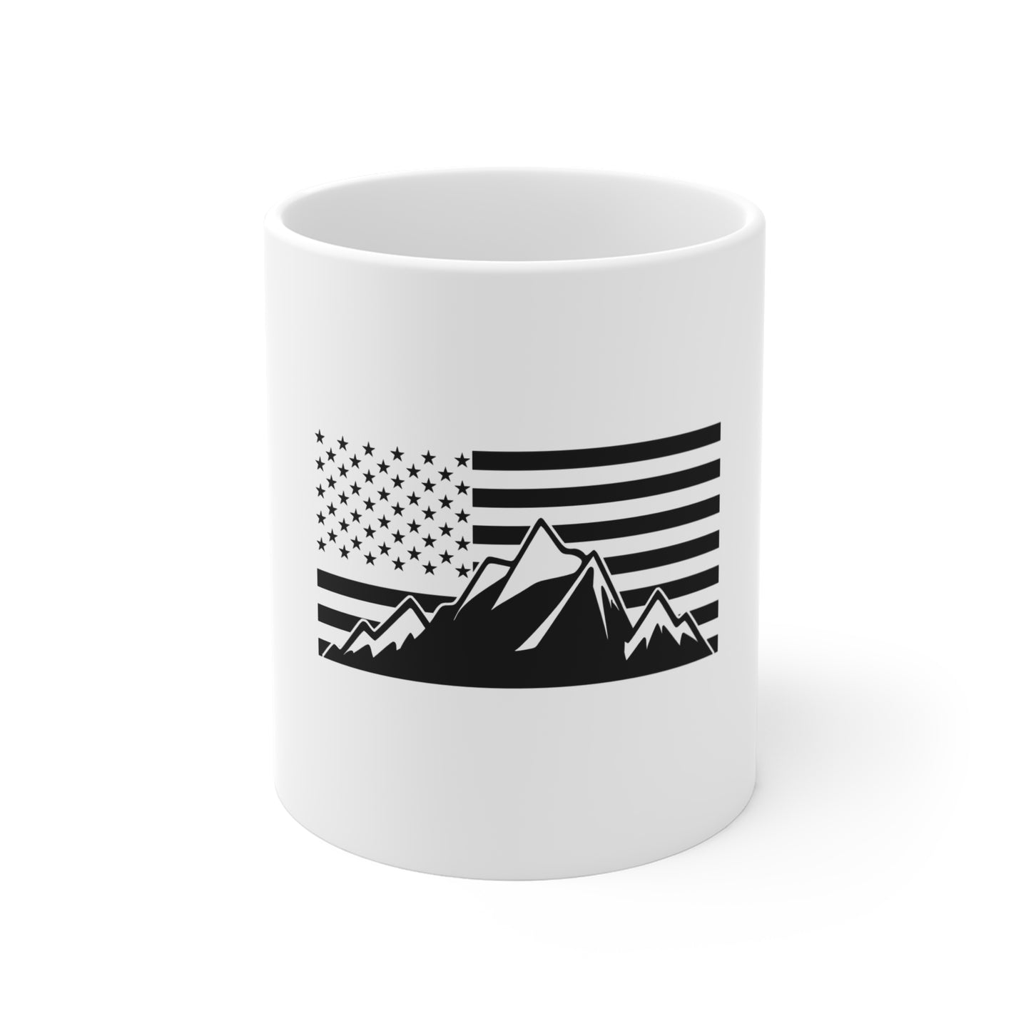 American Mountain Flag Mug - 11oz Patriotic Outdoors Coffee Cup