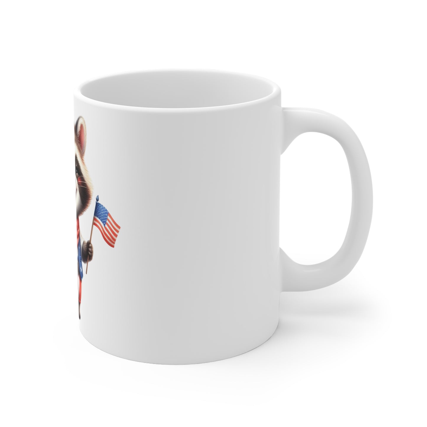 Cute Patriotic Raccoon Coffee Mug – Americana Cowboy Raccoon Mug – Red White Blue Flag Animal Cup – Adorable USA Gift Mug 11oz
