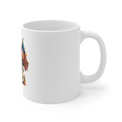 Patriotic Sunflower Mug – American Flag Bucket with Sunflowers & Daisies (11oz)