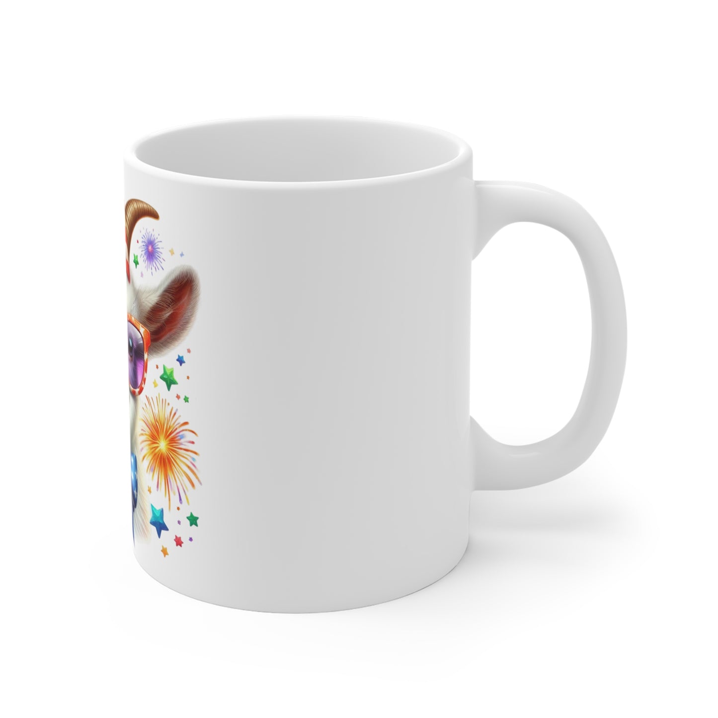Cute Patriotic Goat Coffee Mug – Red White Blue Goat Mug – Fireworks Animal Cup – Funny Americana Gift Mug 11oz
