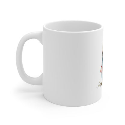 Blue Lantern Ceramic Mug — Rustic Lantern Illustration Coffee Cup