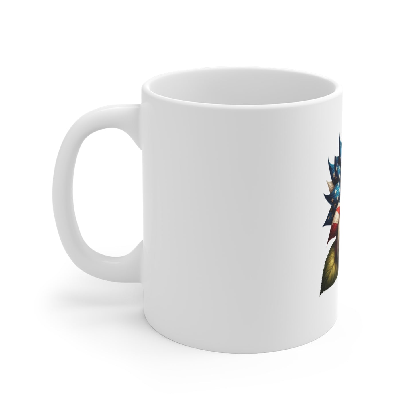 American Flag Sunflower Mug — Patriotic 11oz Coffee Cup for 4th of July & Memorial Day