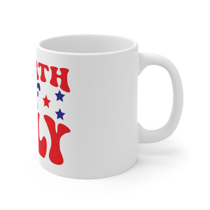 Fourth of July Coffee Mug – Patriotic Retro Typography Mug – 4th of July USA Celebration Cup – Americana Independence Day Mug Mug 11oz