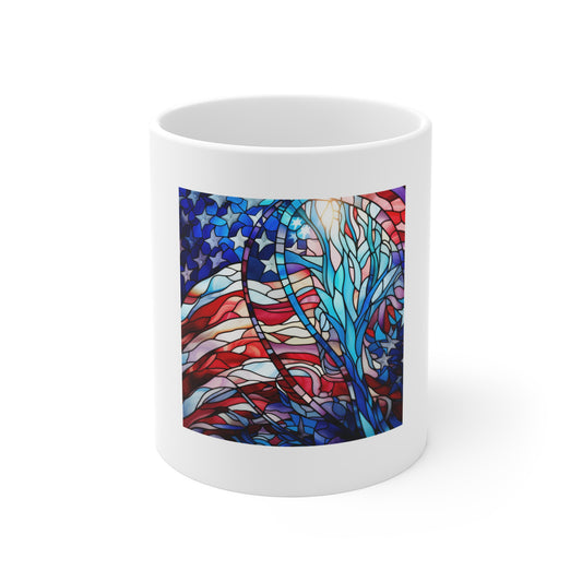 Stained Glass American Flag Coffee Mug – Artistic Patriotic Mug – Colorful USA Flag Cup – Abstract Americana Gift – Premium Art Mug