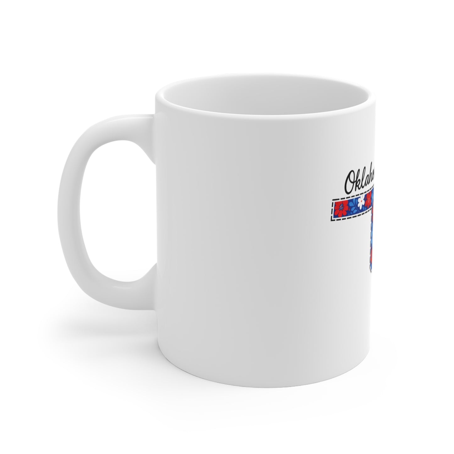 Oklahoma Floral State Mug — Red, White & Blue Daisy Design with Bow