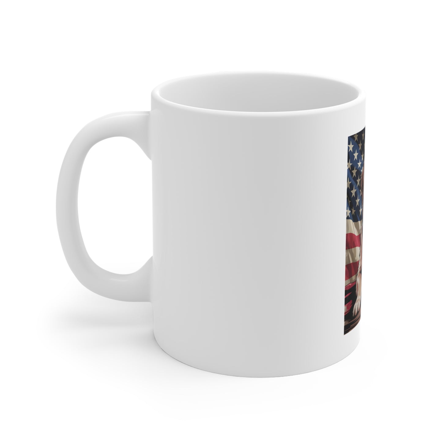 Patriotic Golden Retriever Mug — American Flag Dog Coffee Cup (11oz)