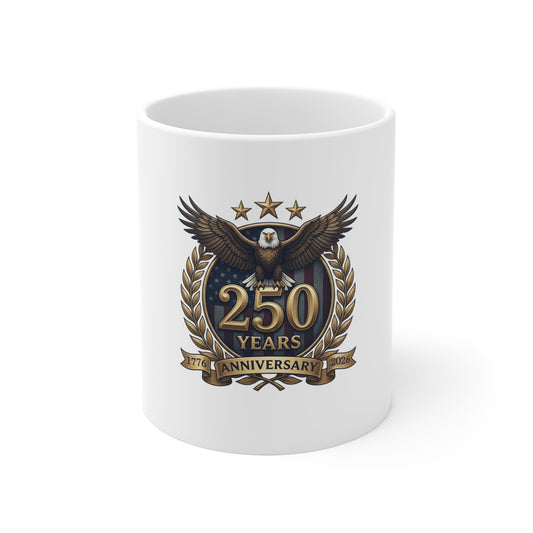 250 Years Anniversary Eagle Emblem Mug — Commemorative 11oz Celebration Gift