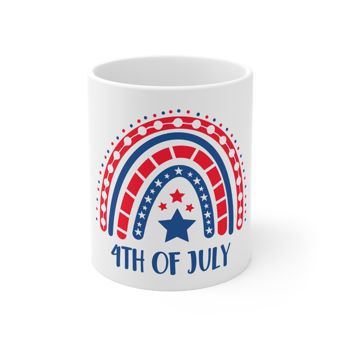 4th of July Coffee Mug – Patriotic Rainbow Stars Design – Red White Blue Independence Day Mug – USA Celebration Cup Mug 11oz