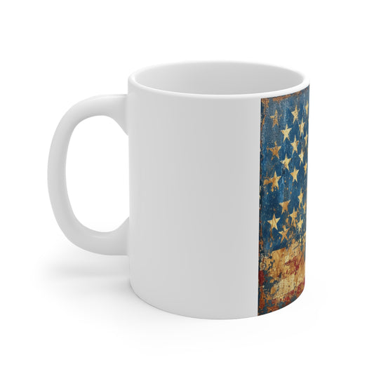 Vintage American Flag Mug — Distressed USA Patriotic Coffee Cup (11oz)