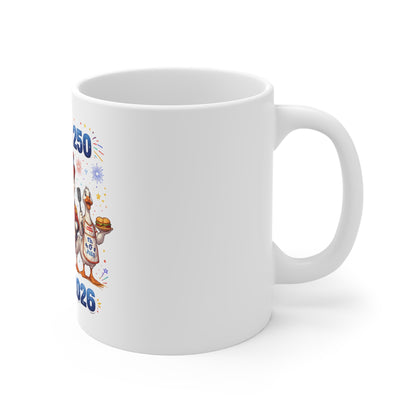 America 250 Ducks Mug 1776–2026 – Funny Patriotic Coffee Cup – 4th of July Cartoon USA Anniversary Mug 11oz