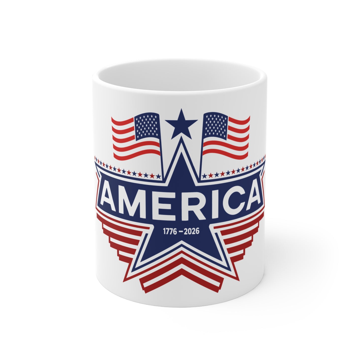 America 250 Star Emblem Coffee Mug – 1776–2026 Patriotic Flag Mug – Bold USA Anniversary Star Cup – Red White Blue Graphic Mug America Star Flag 11oz Mug – Patriotic 1776–2026 Coffee Cup