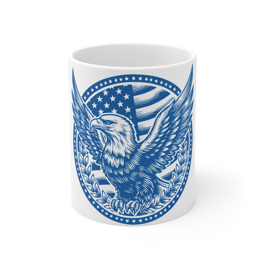 Patriotic Eagle Seal Coffee Mug – USA Eagle Crest Mug – American Flag Badge Cup – Classic Americana Emblem Mug 11oz