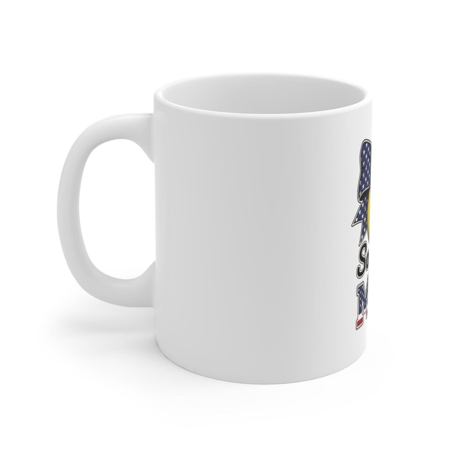 Softball Mom Patriotic Coffee Mug – American Flag Bow Softball Mug – USA Sports Mom Cup – Vintage Distressed Softball Gift Mug 11oz