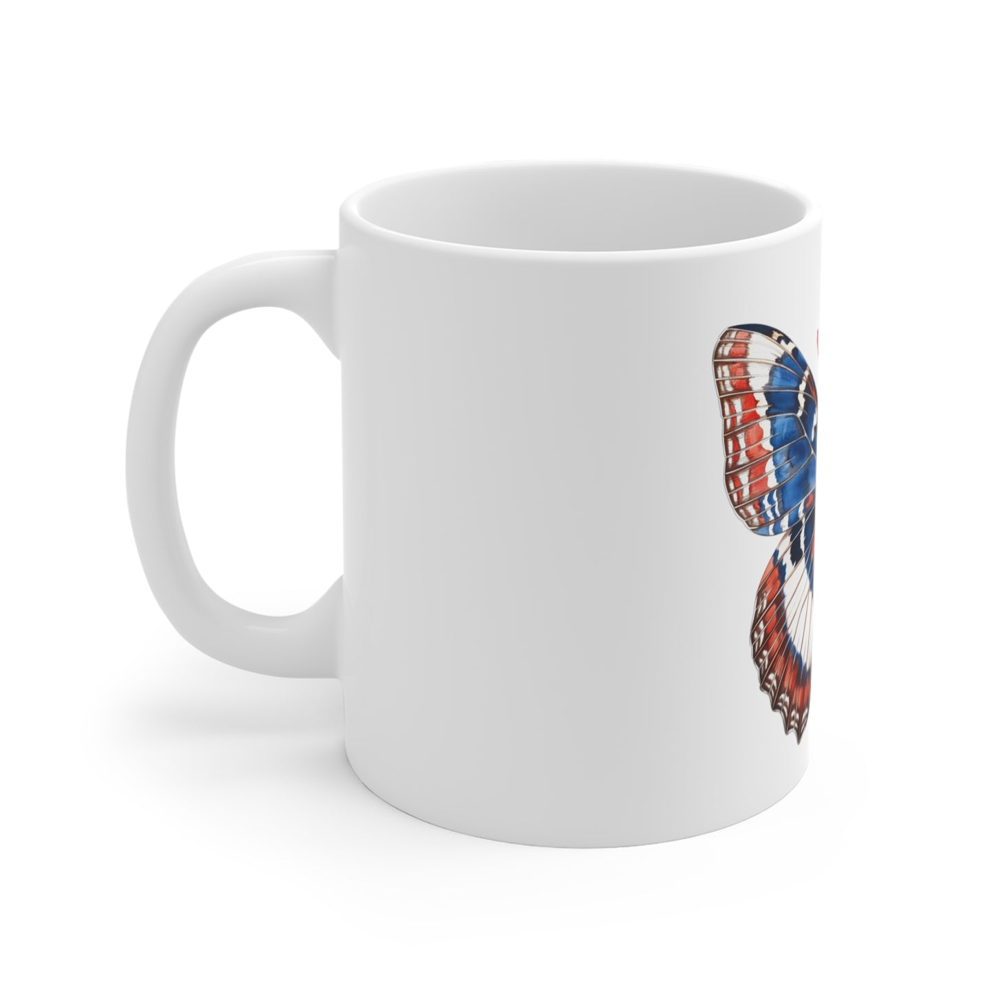Patriotic Vintage Butterfly Mug – Red White Blue Classic Wing Coffee Mug – Americana Heritage Butterfly Cup – Timeless USA Gift Mug Mug 11oz