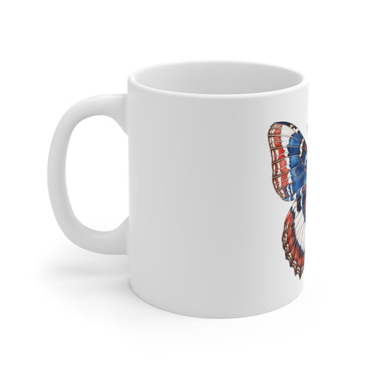 Patriotic Vintage Butterfly Mug – Red White Blue Classic Wing Coffee Mug – Americana Heritage Butterfly Cup – Timeless USA Gift Mug Mug 11oz